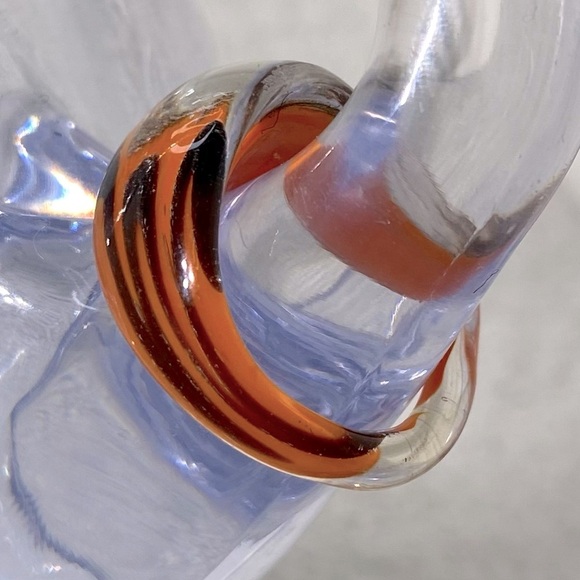 Vintage Art Glass Handmade Orange Burgundy Gold Glitter Band Ring - Picture 3 of 11